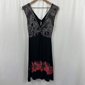 Desigual Fit & Flare Floral Twist Front Stretch Dark Romantic Y2K Dress Size M